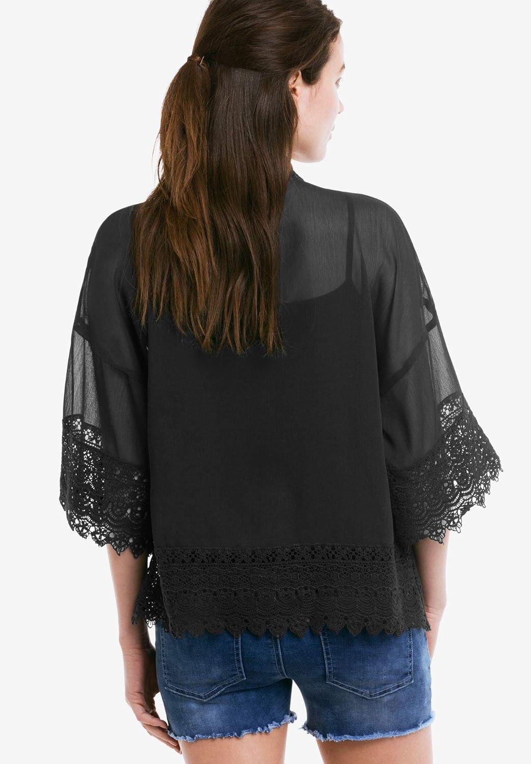 image:imageEllos Womens Plus Size Sheer Lace Trim wrap Cardigan OversizedWhite