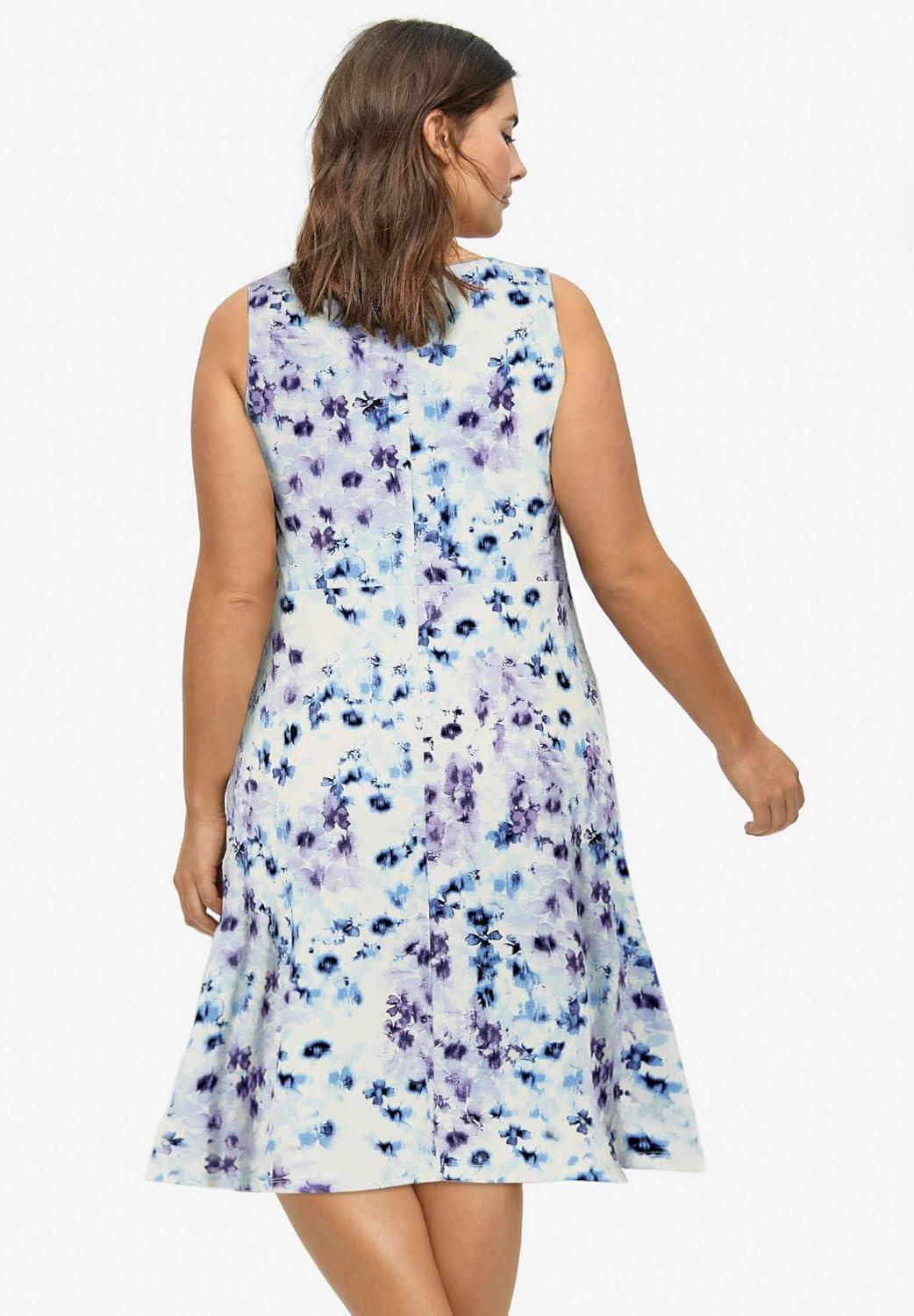 image:imageellos Plus Size Stretch Knit Scoop Neck Sleeveless Fit and Flare DressPeriwinkle Lavender Floral