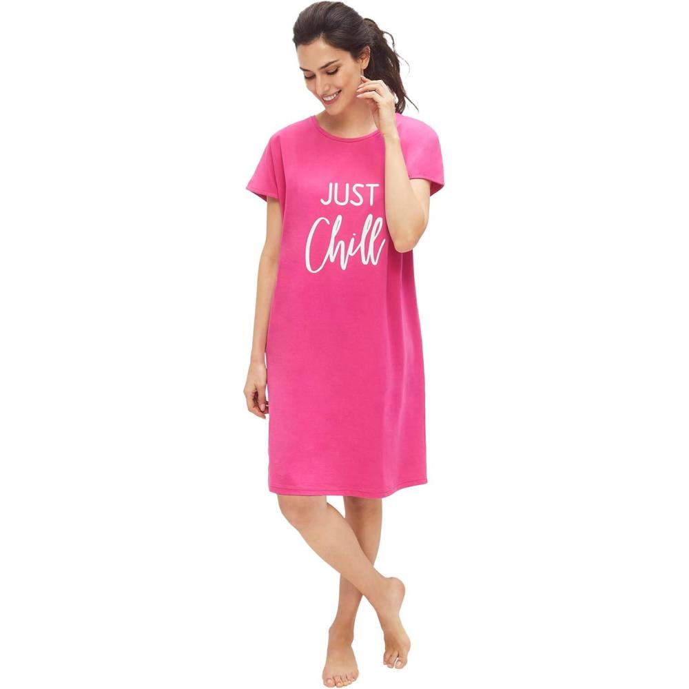 image:imageellos Plus Size Cap Sleeve Sleep ShirtTropical Raspberry Chill