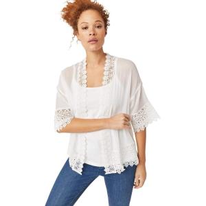 Ellos Women’s Plus Size Sheer Lace Trim wrap Cardigan Oversized(White)