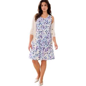 ellos Plus Size Stretch Knit Scoop Neck Sleeveless Fit and Flare Dress(Periwinkle Lavender Floral)