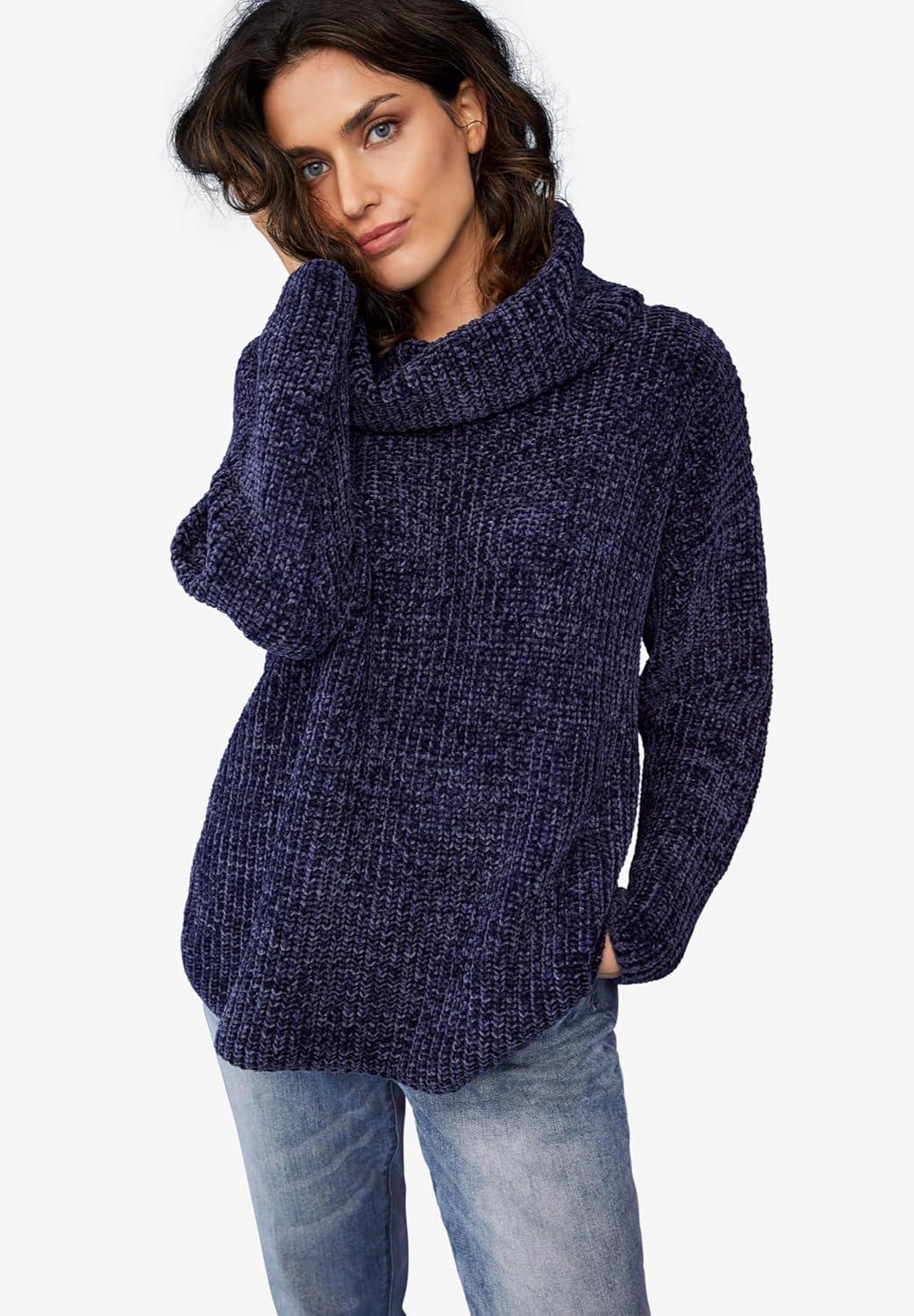 image:imageellos Plus Size Chenille Turtleneck SweaterNavy