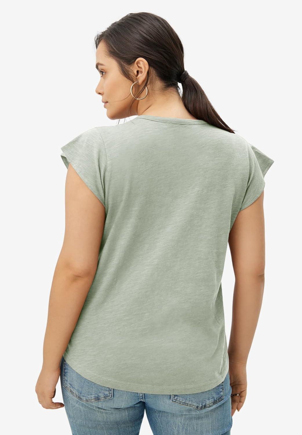 image:imageEllos Plus Size Cap Sleeve Henley TeeDesert Sage