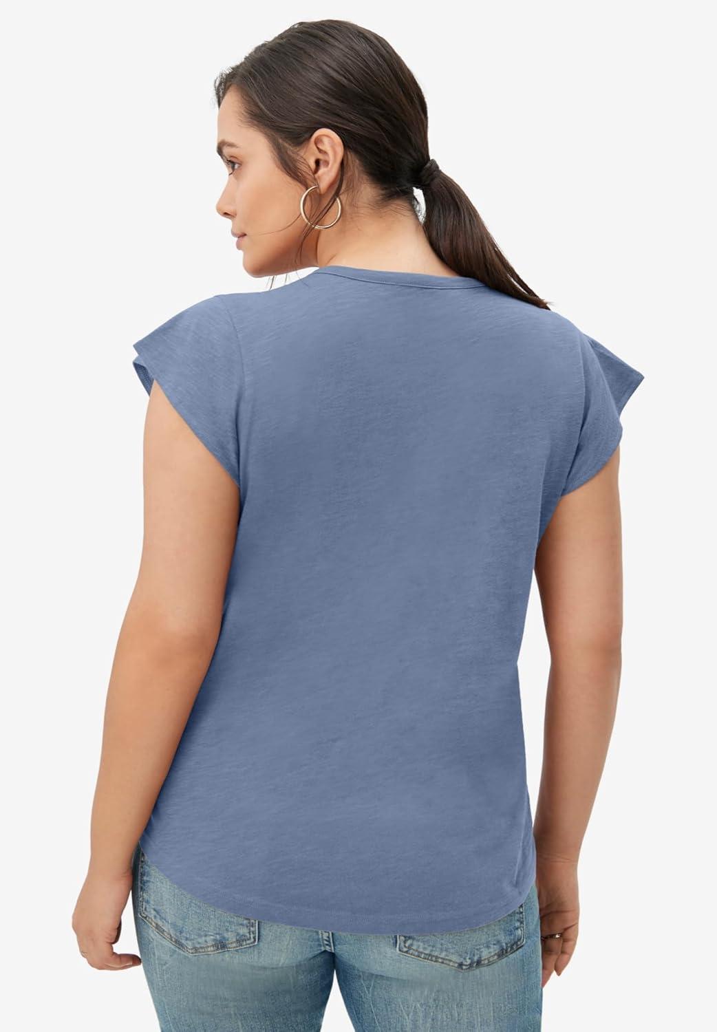 image:imageEllos Plus Size Cap Sleeve Henley TeePale Indigo