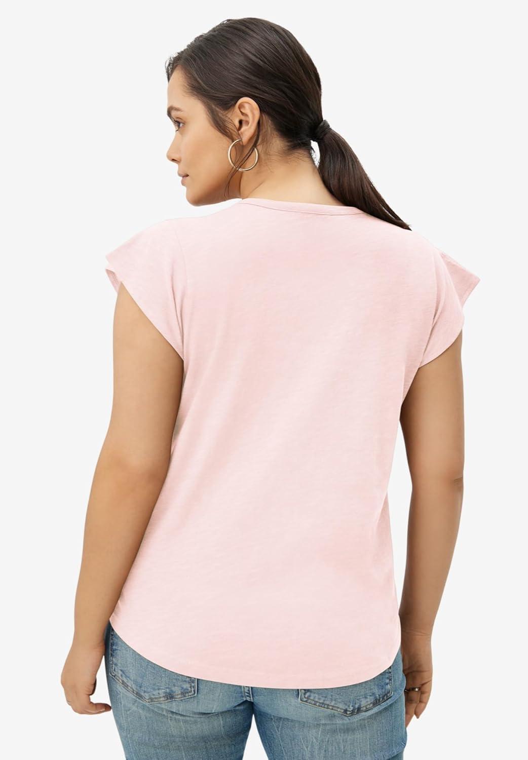 image:imageEllos Plus Size Cap Sleeve Henley TeeSandy Pink
