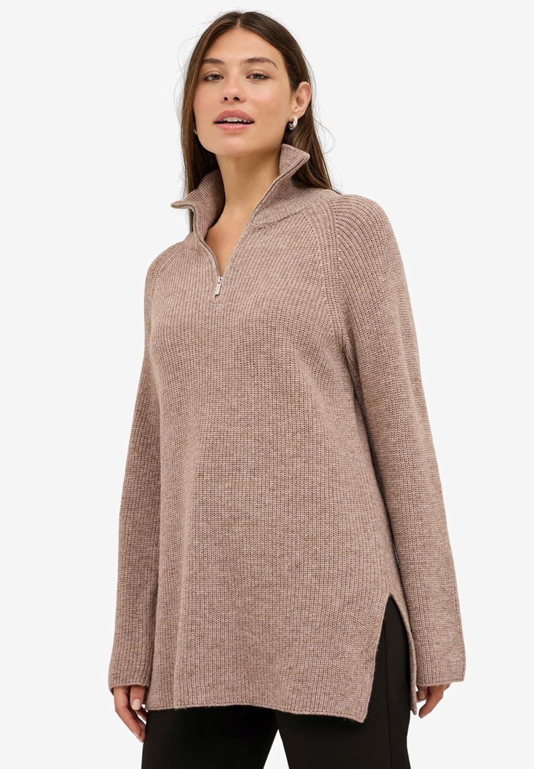 image:imageellos Plus Size 14 Zip Sweater Tunic with Side SlitsBlack