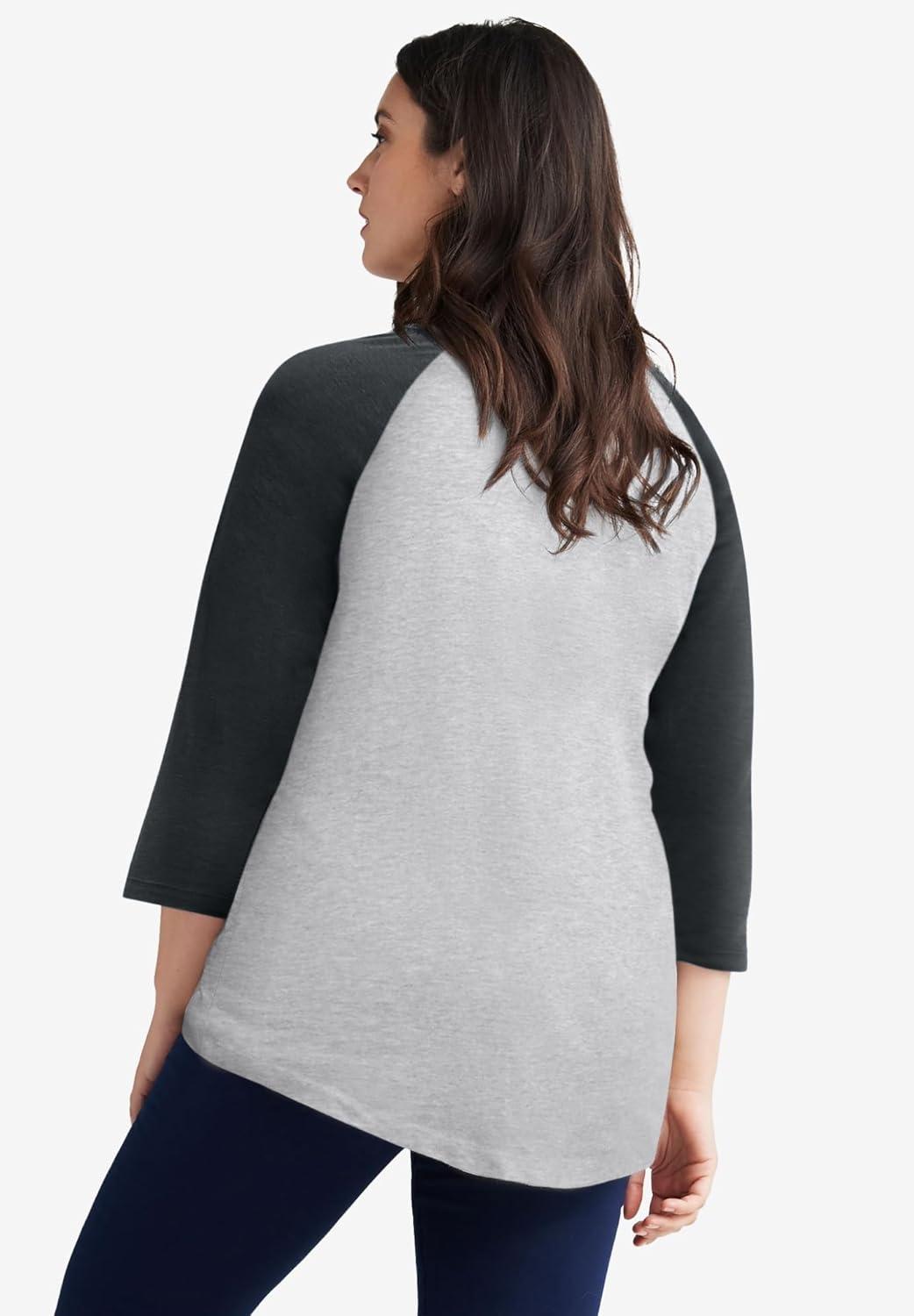 image:imageellos Plus Size Colorblock 34 Sleeve TeeHeather Grey Black