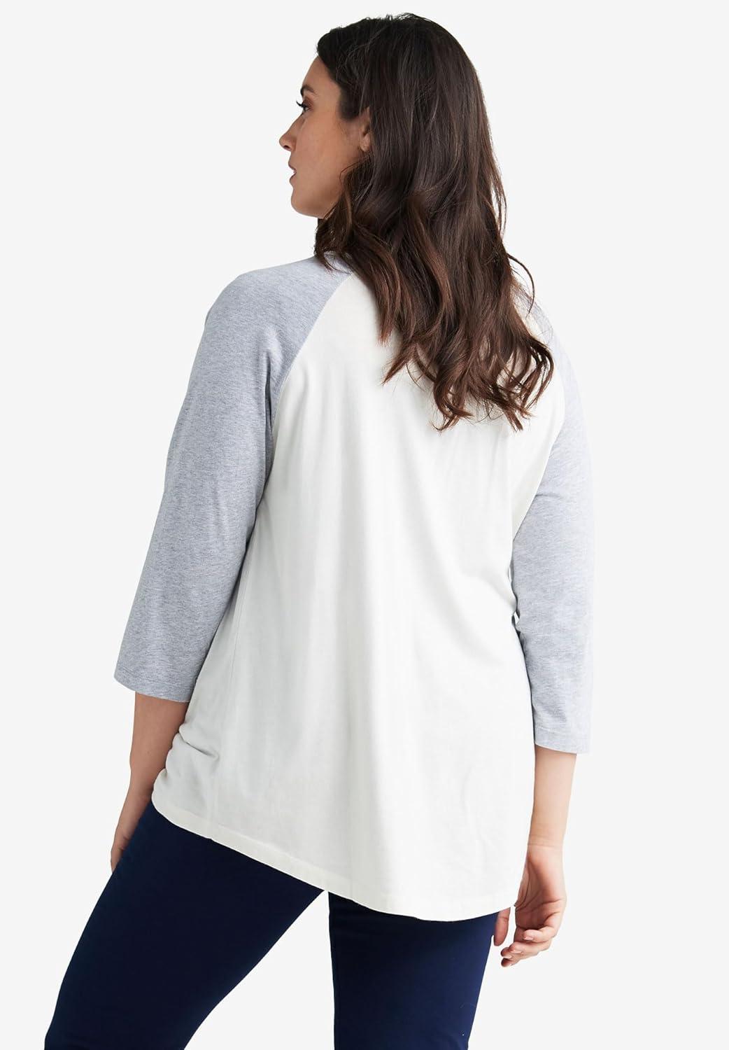 image:imageellos Plus Size Colorblock 34 Sleeve TeeHeather Grey Black