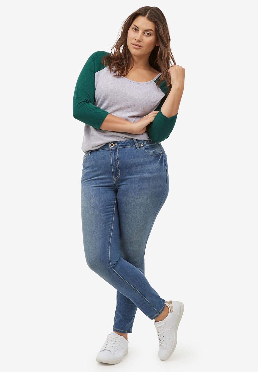 image:imageellos Plus Size Colorblock 34 Sleeve TeeHeather Grey Ocean Sapphire