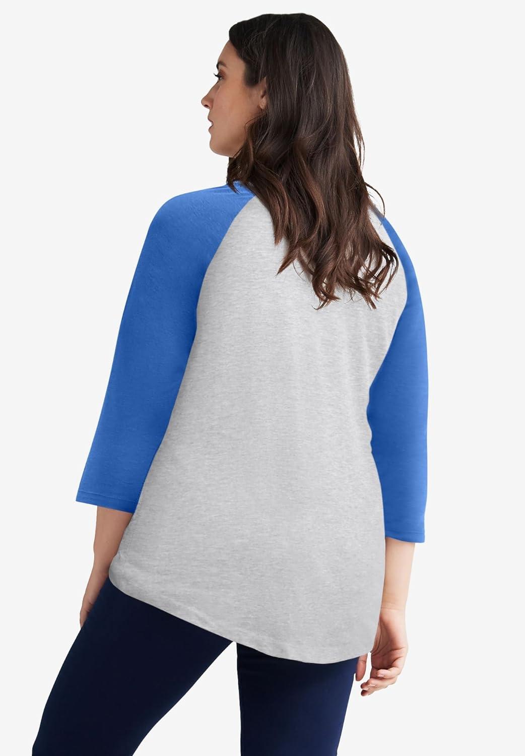 image:imageellos Plus Size Colorblock 34 Sleeve TeeHeather Grey Ocean Sapphire