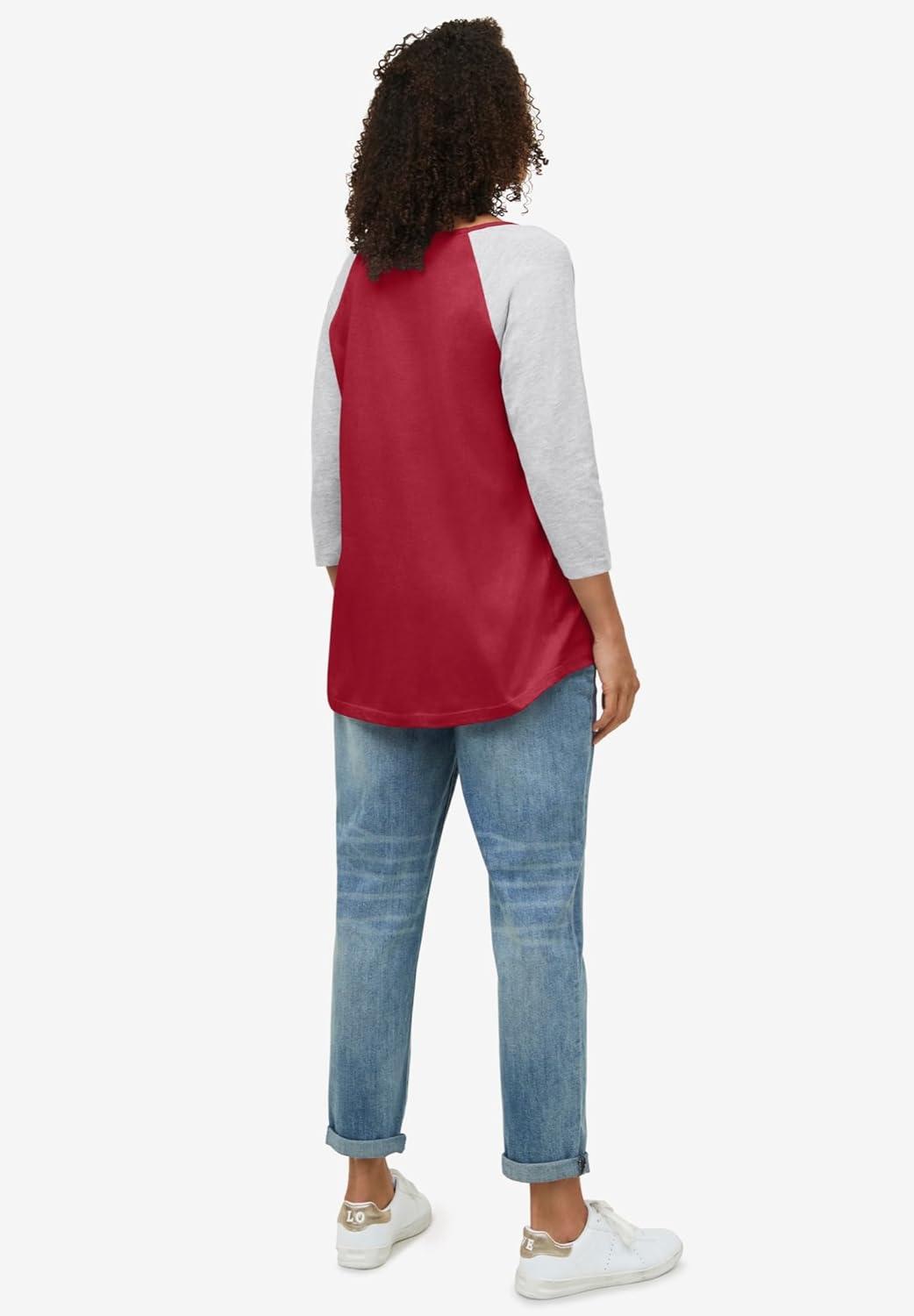 image:imageellos Plus Size Colorblock 34 Sleeve TeeMaroon Red Heather Grey