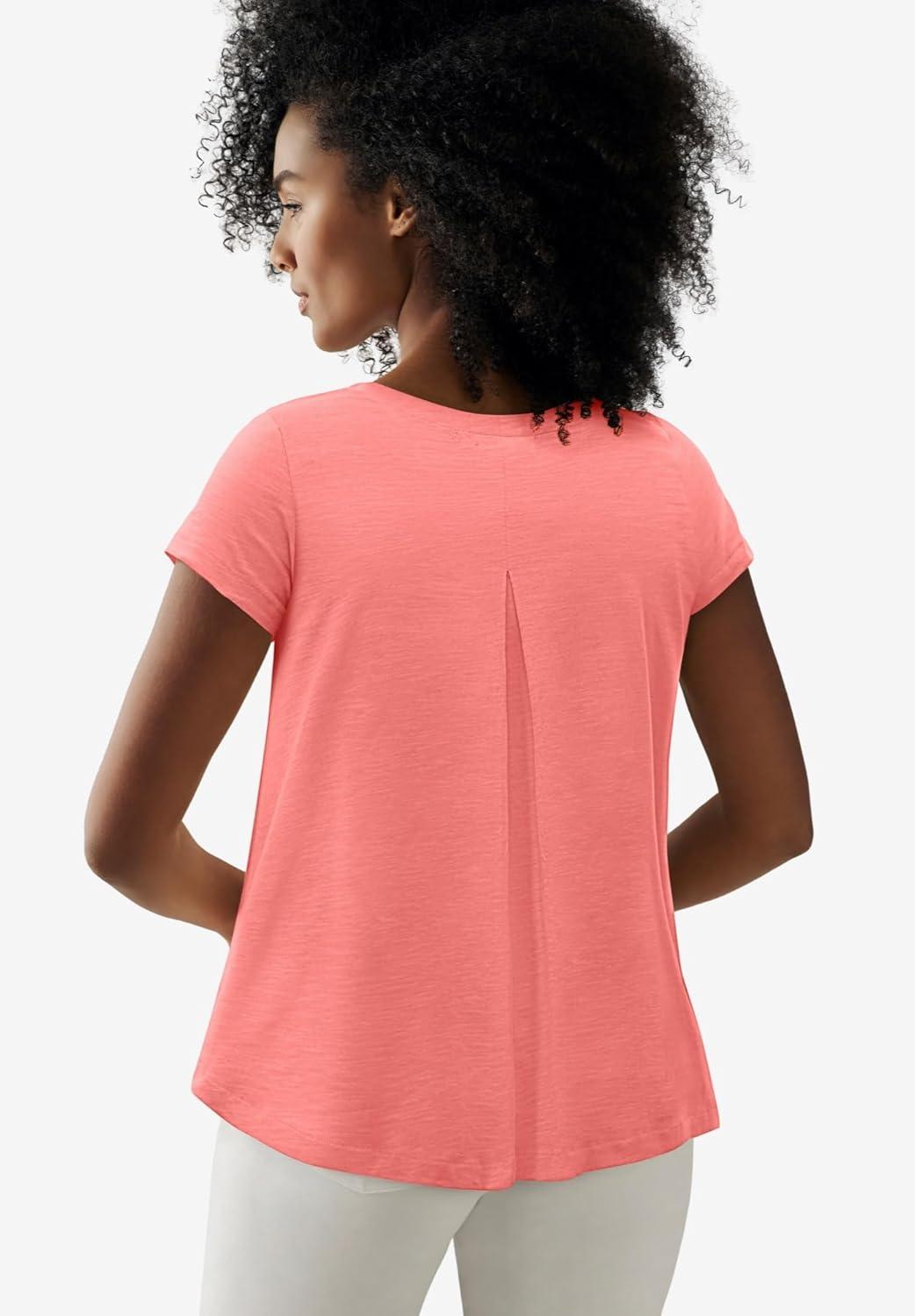 image:imageellos Plus Size Cotton Jersey Slub Cap Sleeve Trapeze TeeSweet Coral