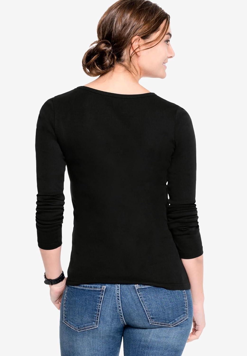 image:imageellos Plus Size Cotton Spandex Scoop Neck 34 Sleeve TeeBlack