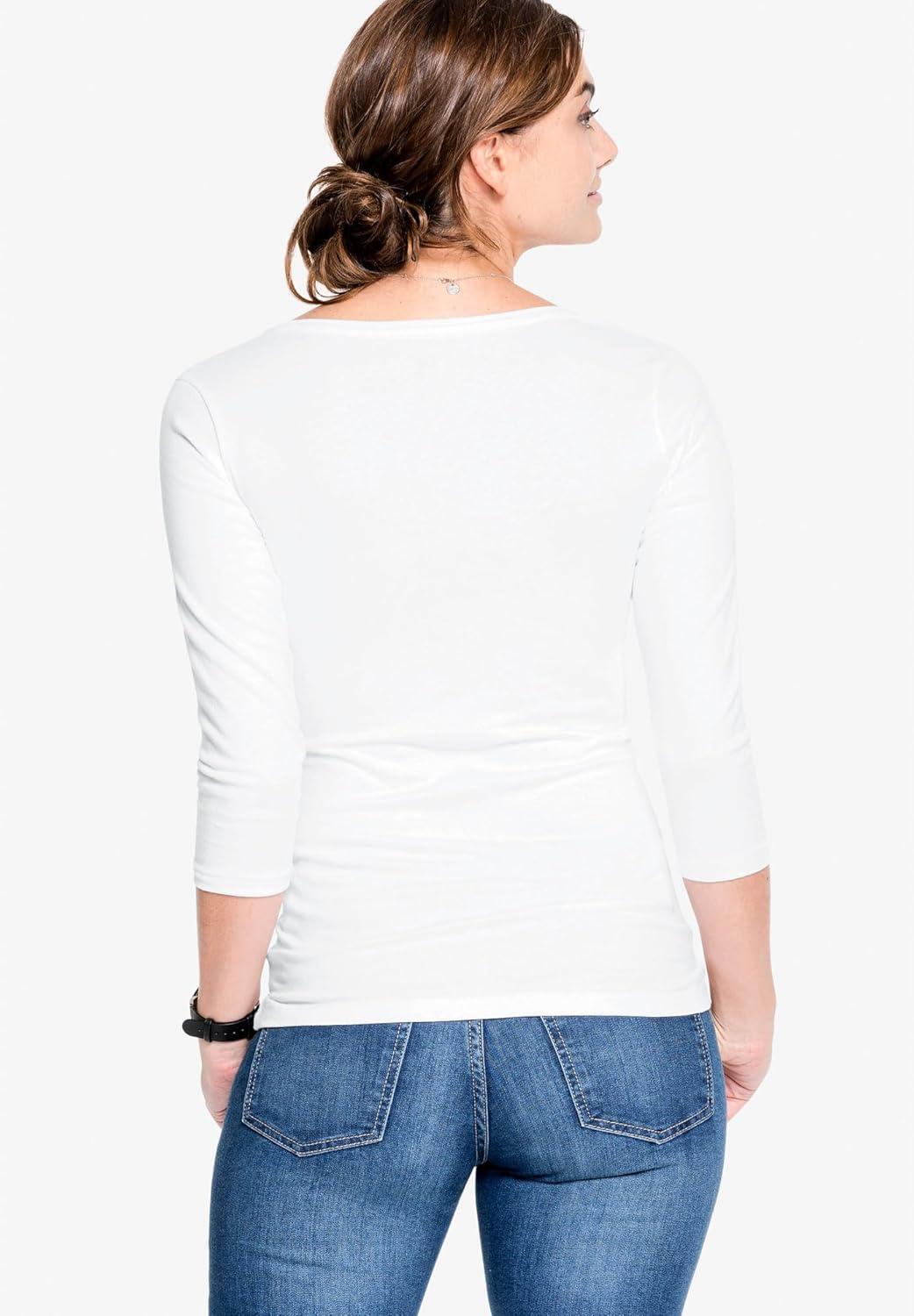 image:imageellos Plus Size Cotton Spandex Scoop Neck 34 Sleeve TeeWhite