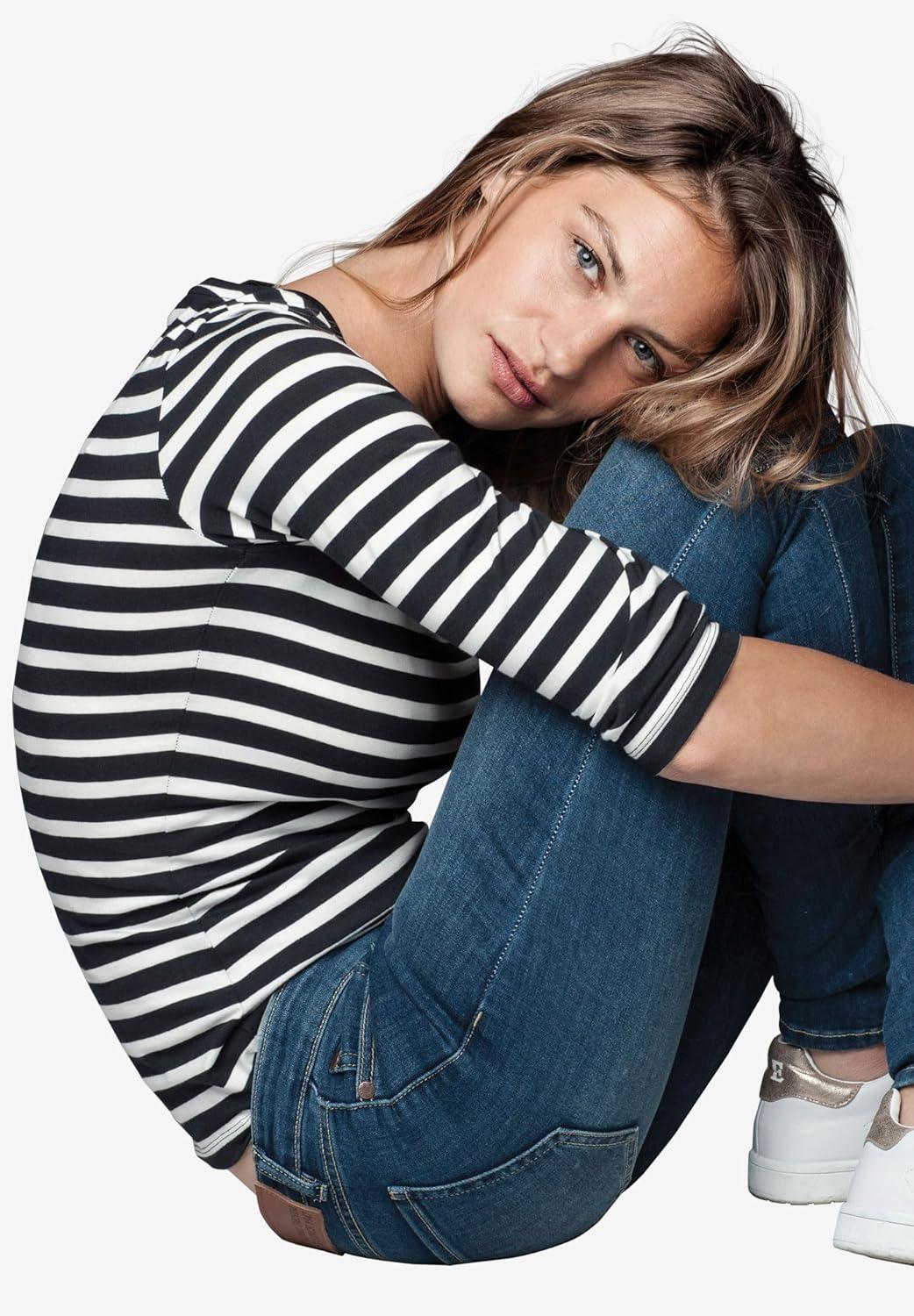image:imageellos Plus Size Cotton Spandex Scoop Neck 34 Sleeve TeeWhite