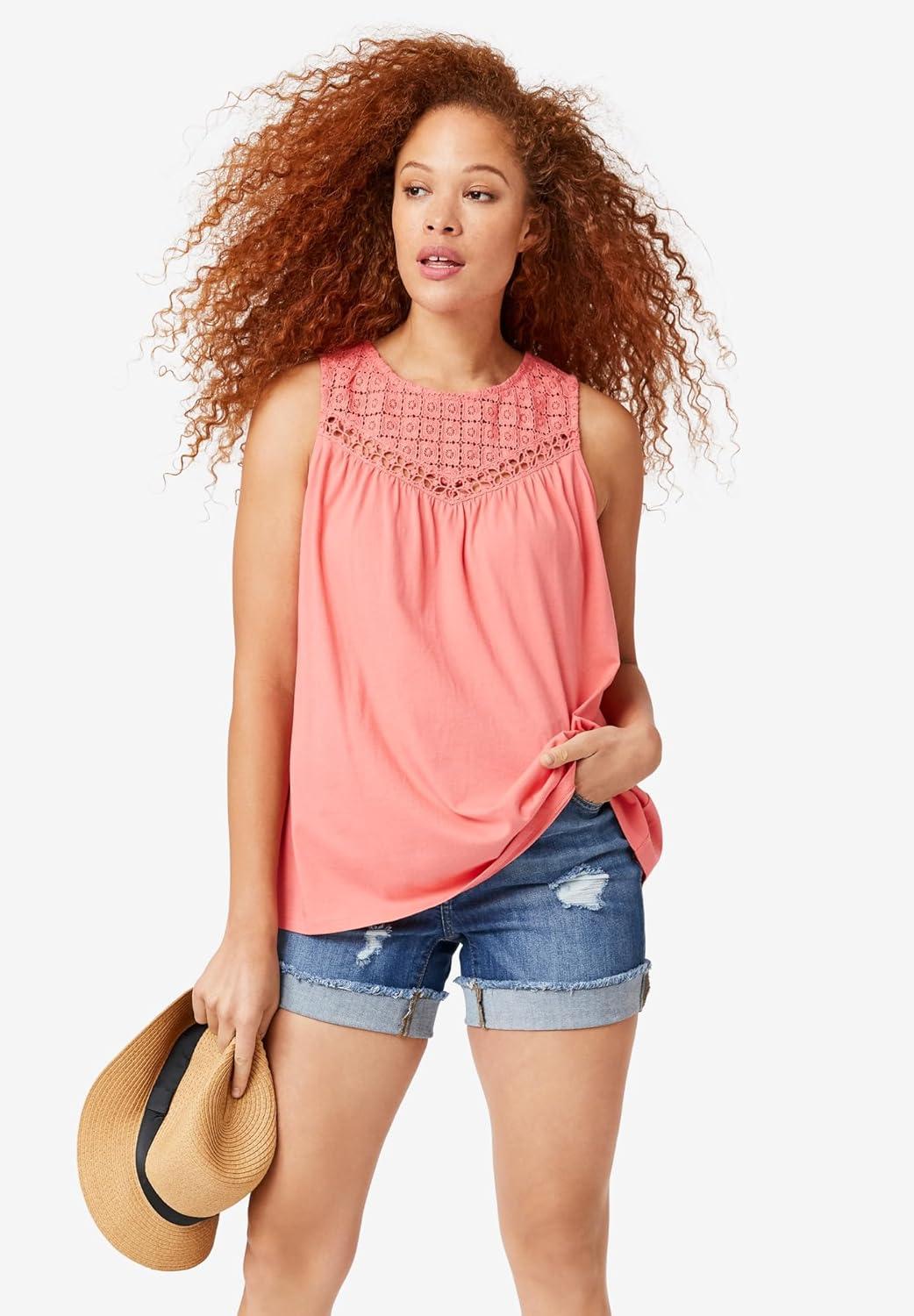 image:imageellos Plus Size Crochet Lace TankSweet Coral