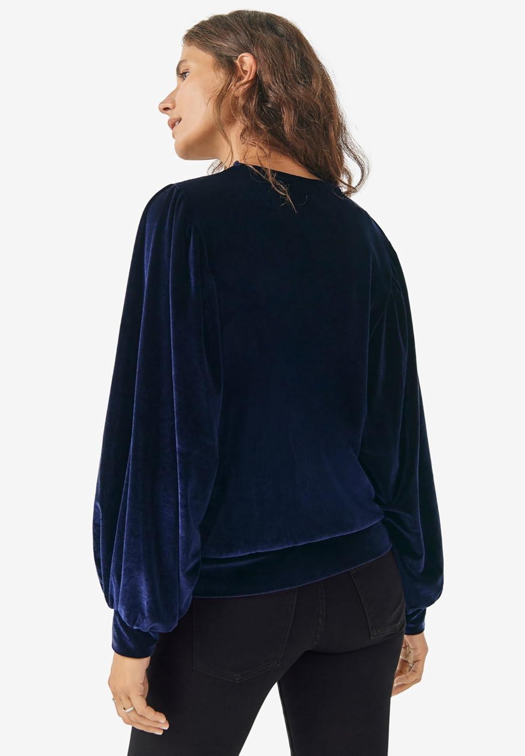 image:imageellos Plus Size Full Sleeve Velour TopVintage Navy