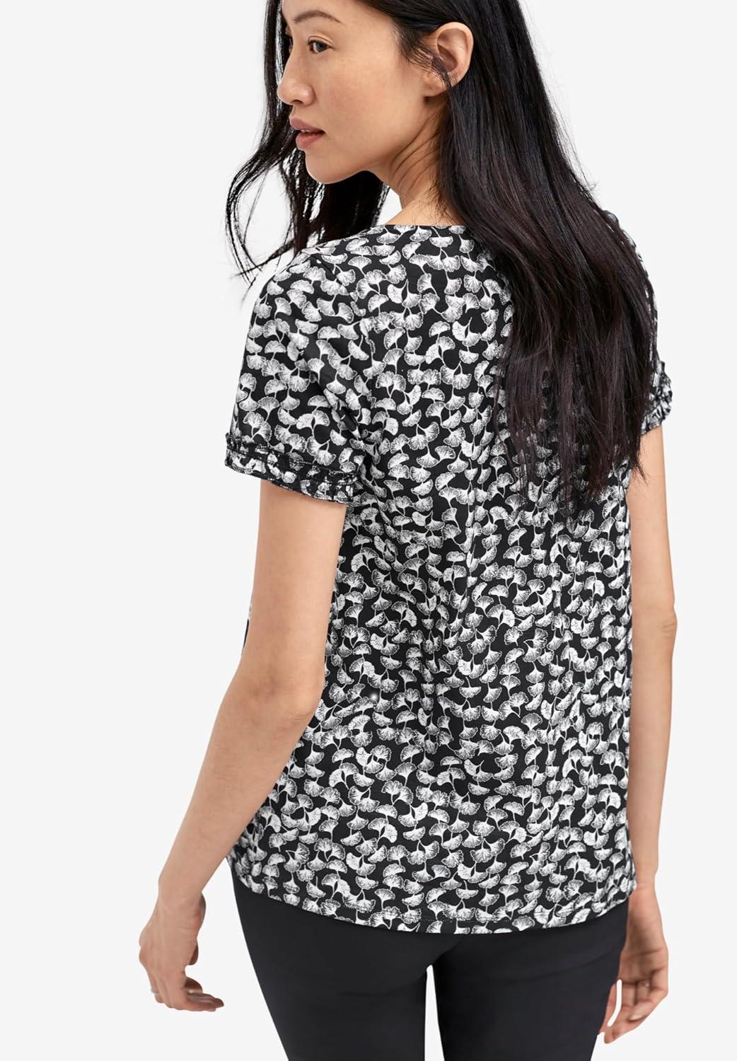 image:imageellos Plus Size Keyhole TeeBlack White Print
