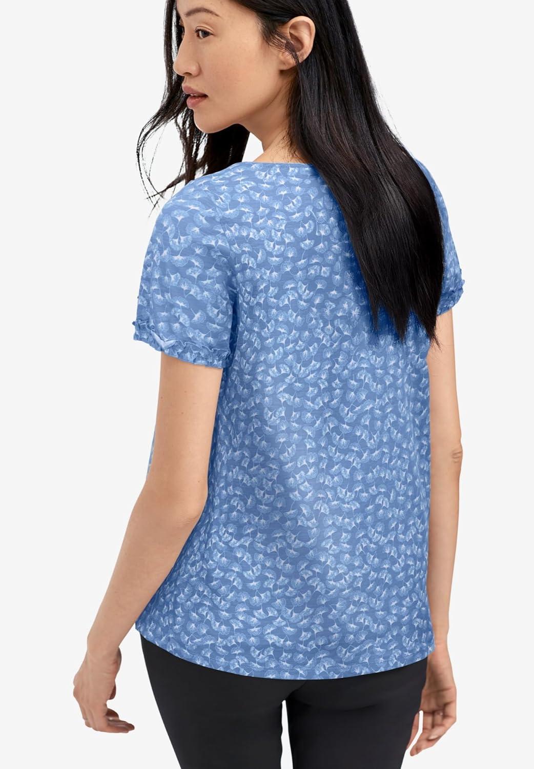 image:imageellos Plus Size Keyhole TeeFrench Blue White Print