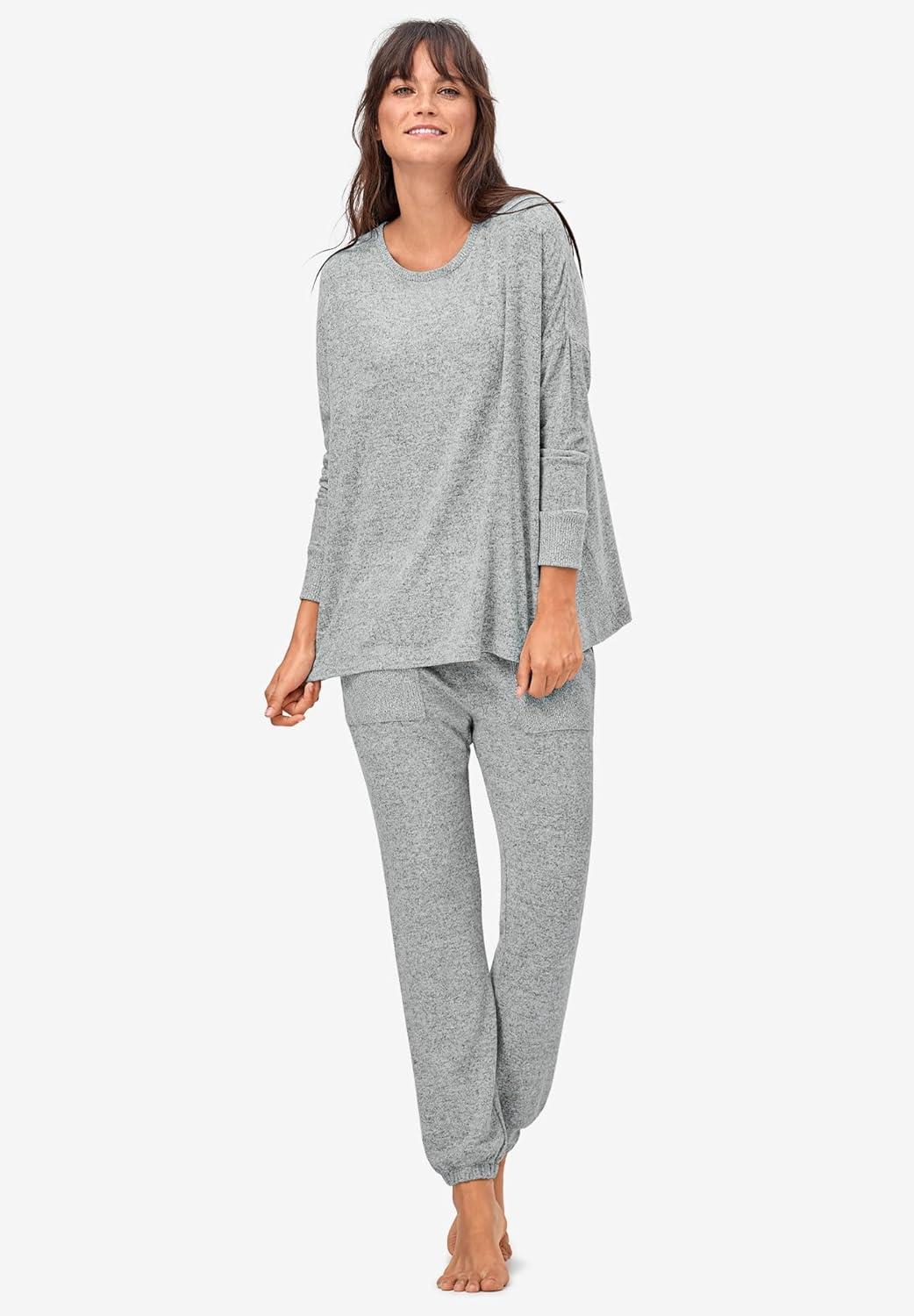 image:imageellos Plus Size Marled Boxy Lounge Top 1820 Marled Grey