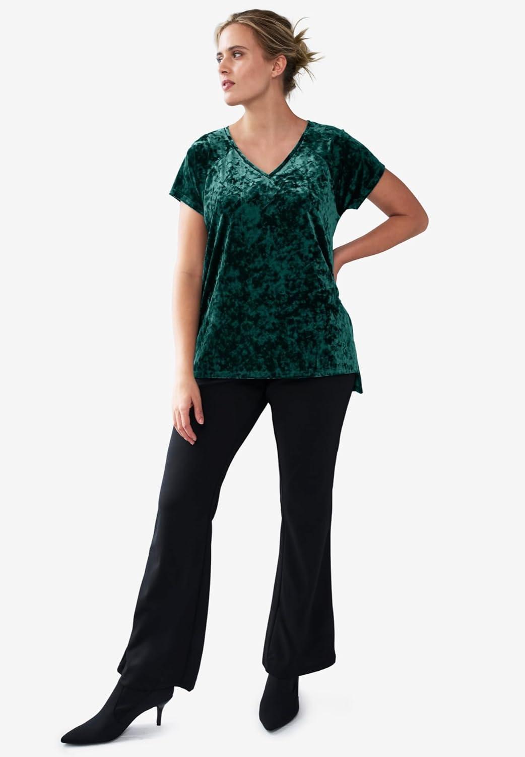image:imageellos Plus Size Stretch Crushed Velour VNeck Short Sleeve TeeDusty Pink