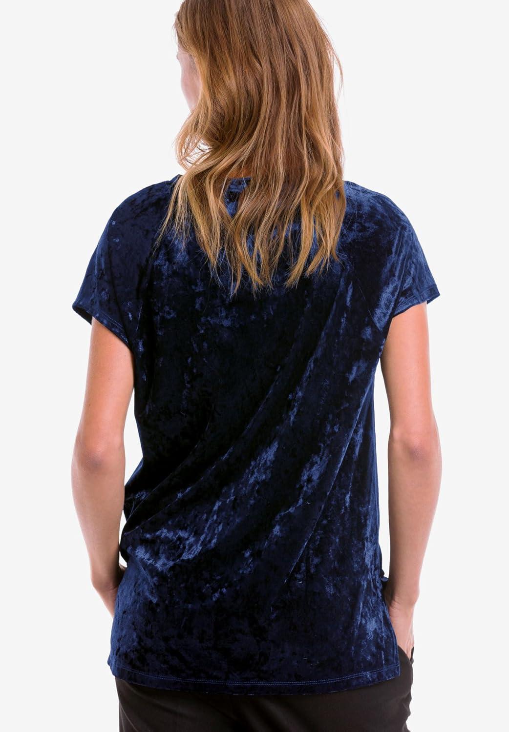 image:imageellos Plus Size Stretch Crushed Velour VNeck Short Sleeve TeeEmerald Green