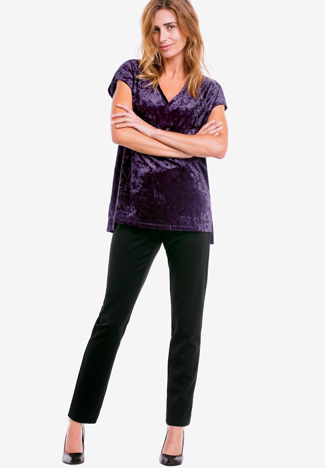 image:imageellos Plus Size Stretch Crushed Velour VNeck Short Sleeve TeeMidnight Violet