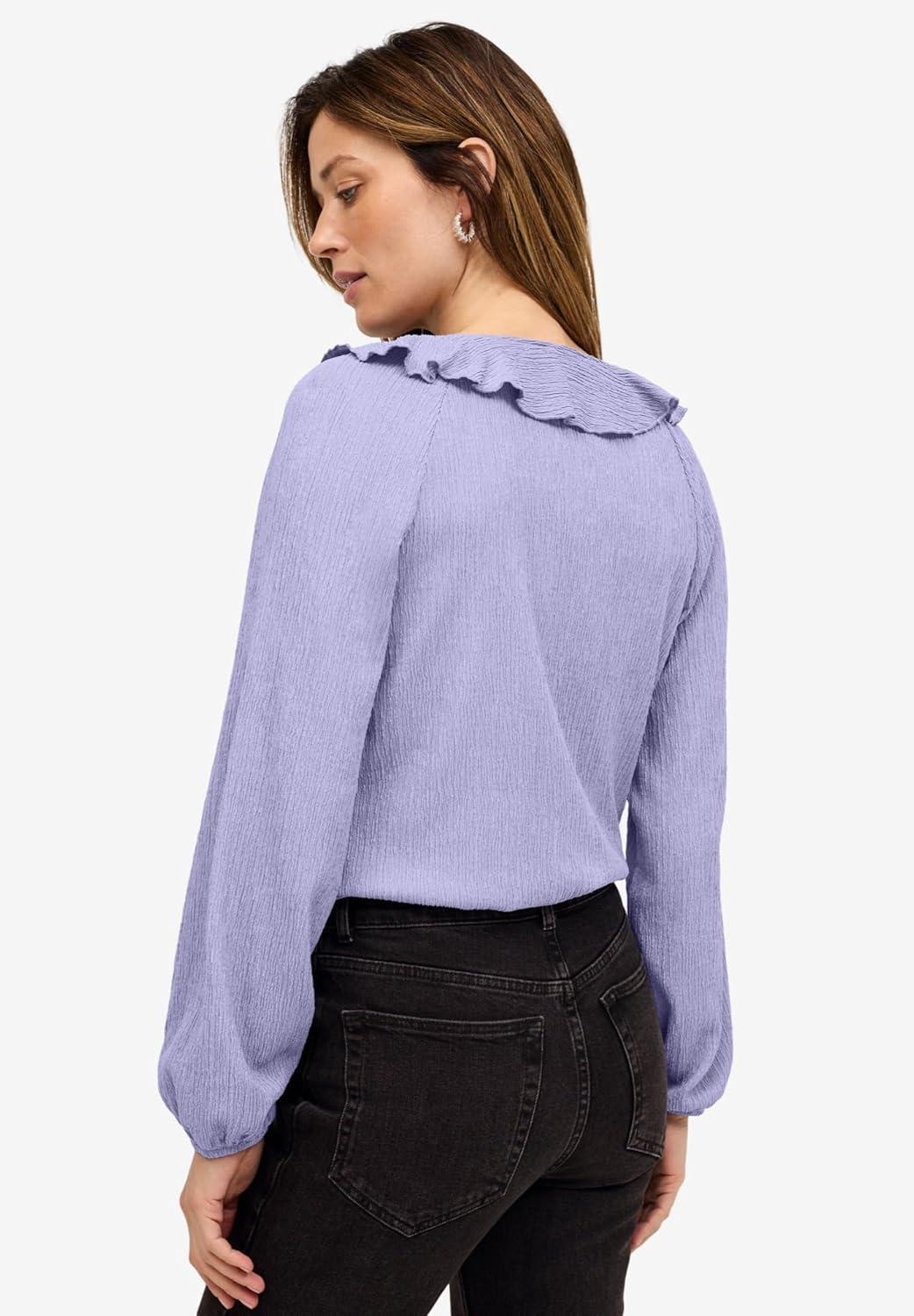 image:imageellos Plus Size Stretch Textured Knit VNeck Ruffle Front TopLavender