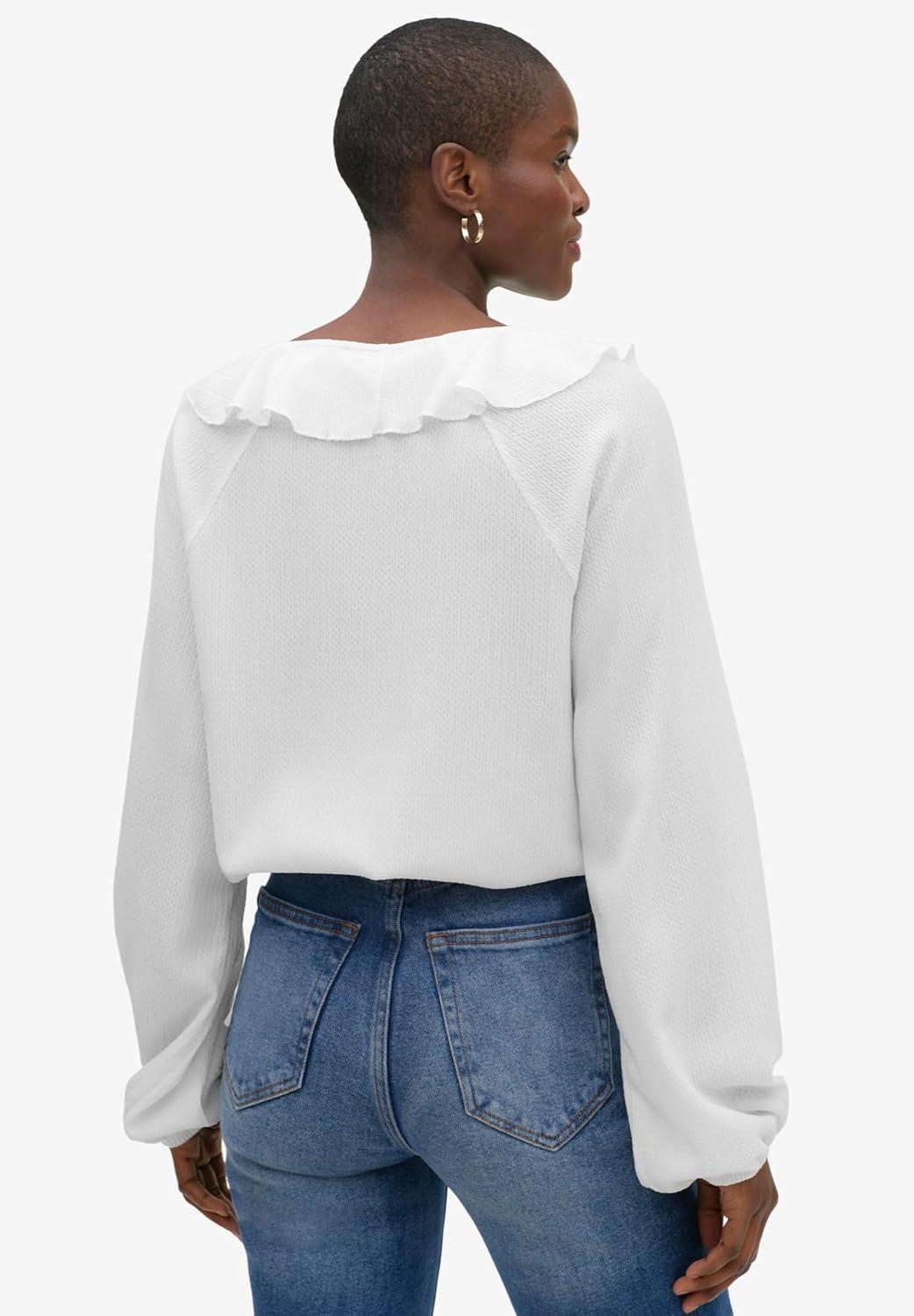 image:imageellos Plus Size Stretch Textured Knit VNeck Ruffle Front TopRaspberry Sorbet