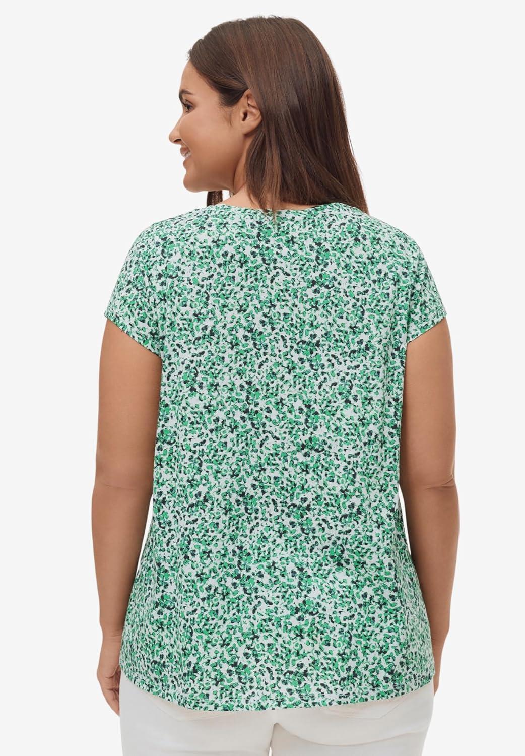 image:imageellos Plus Size Twisted VNeck TeeWhite Green Print