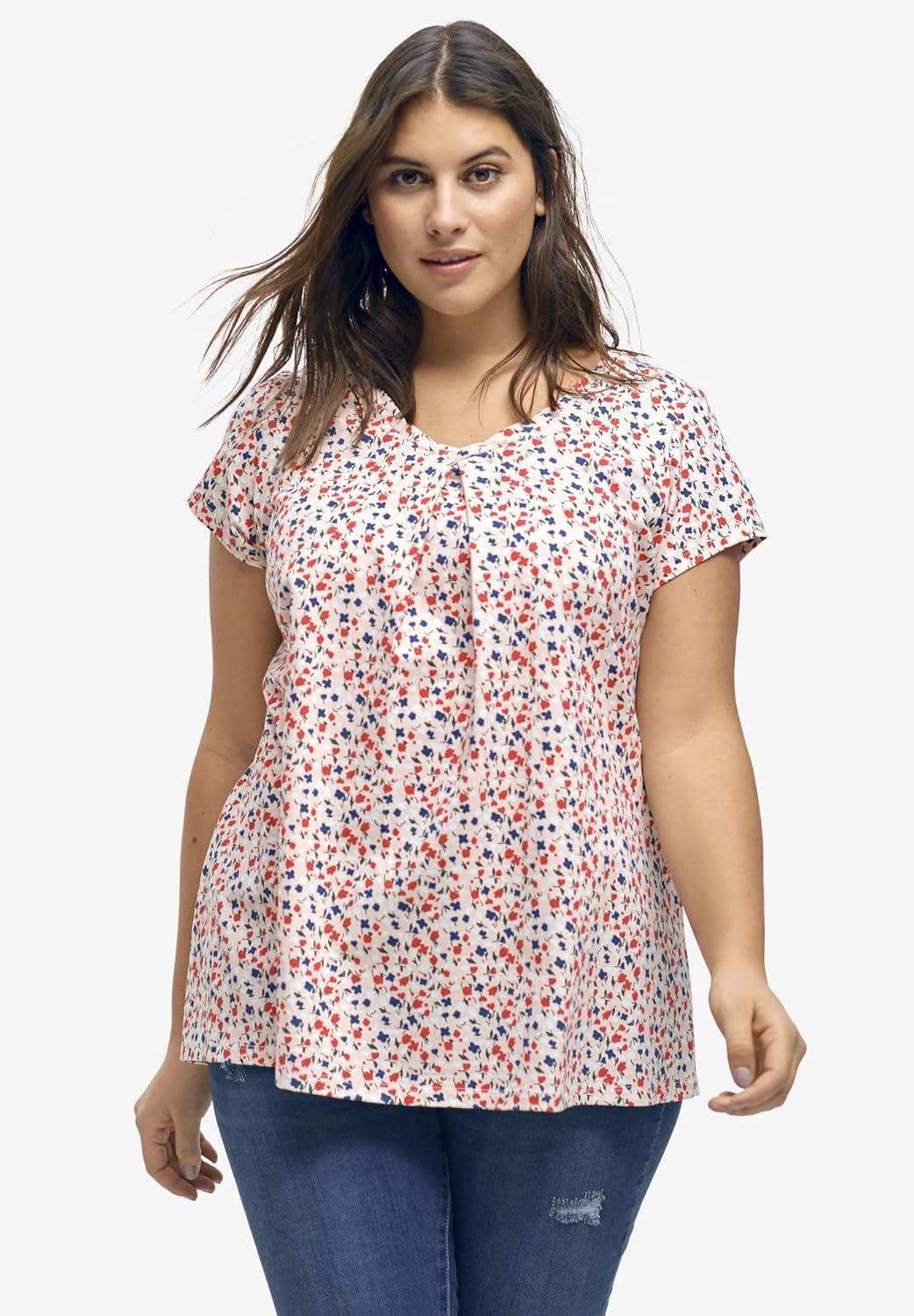 image:imageellos Plus Size Twisted VNeck TeeWhite Green Print