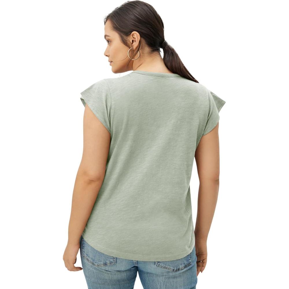 image:imageEllos Plus Size Cap Sleeve Henley TeeDesert Sage