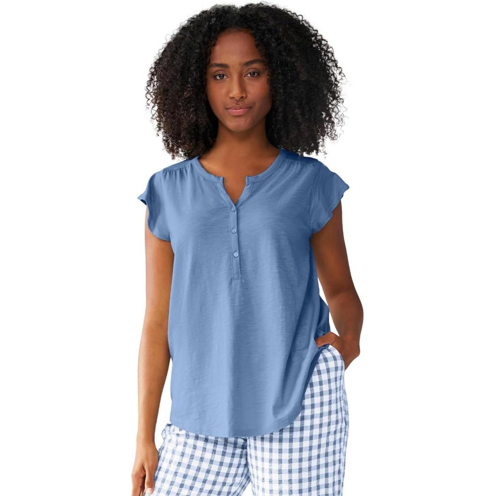image:imageEllos Plus Size Cap Sleeve Henley TeePale Indigo