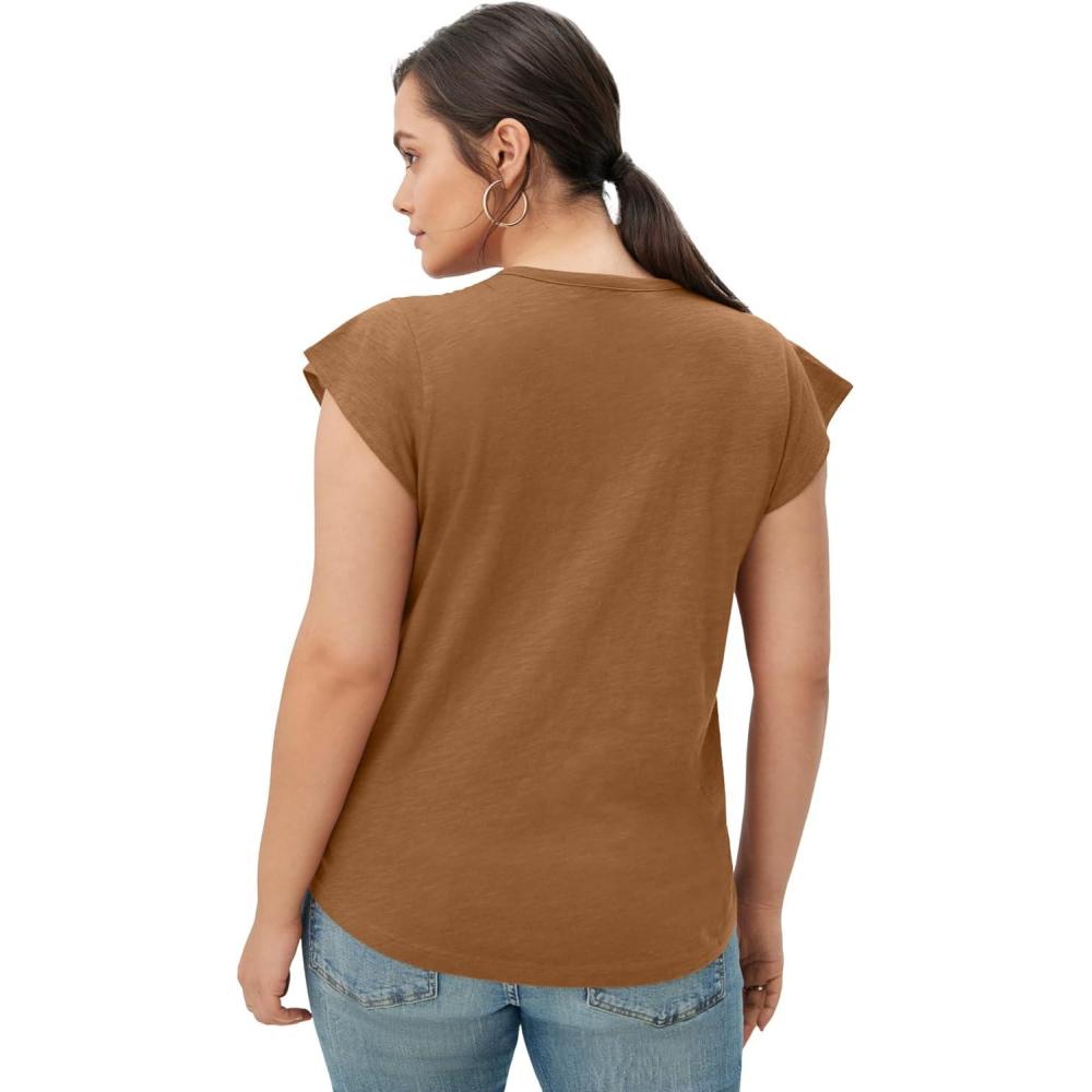 image:imageEllos Plus Size Cap Sleeve Henley TeeWalnut Brown