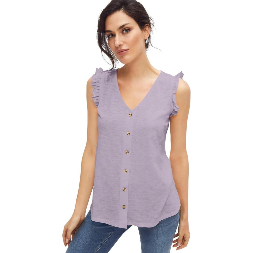 image:imageellos Plus Size ButtonFront Ruffle Sleeve TankLavender Frost