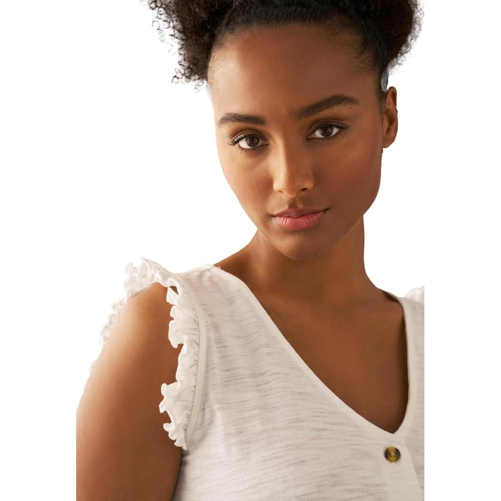 image:imageellos Plus Size ButtonFront Ruffle Sleeve TankWhite