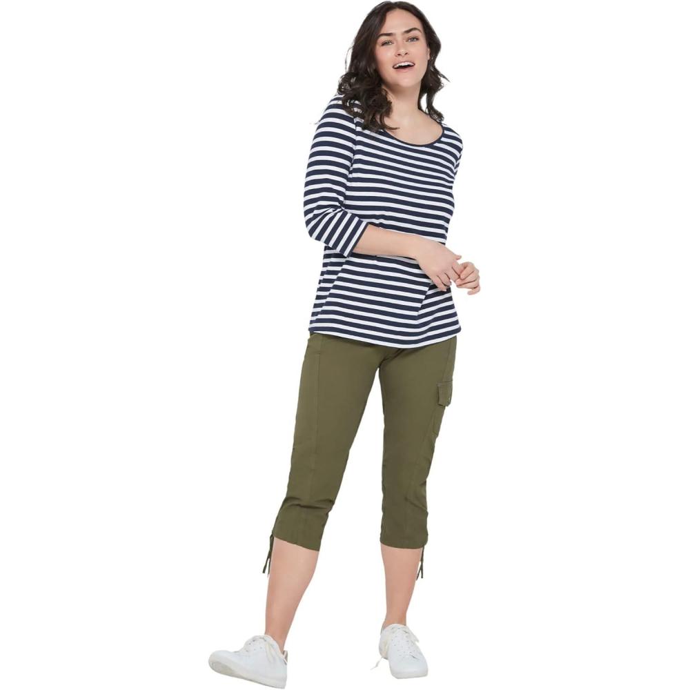 image:imageellos Plus Size Cotton Spandex Scoop Neck 34 Sleeve TeeNavyWhite Stripe