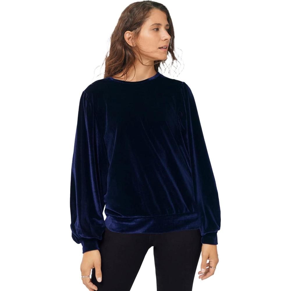 image:imageellos Plus Size Full Sleeve Velour TopVintage Navy
