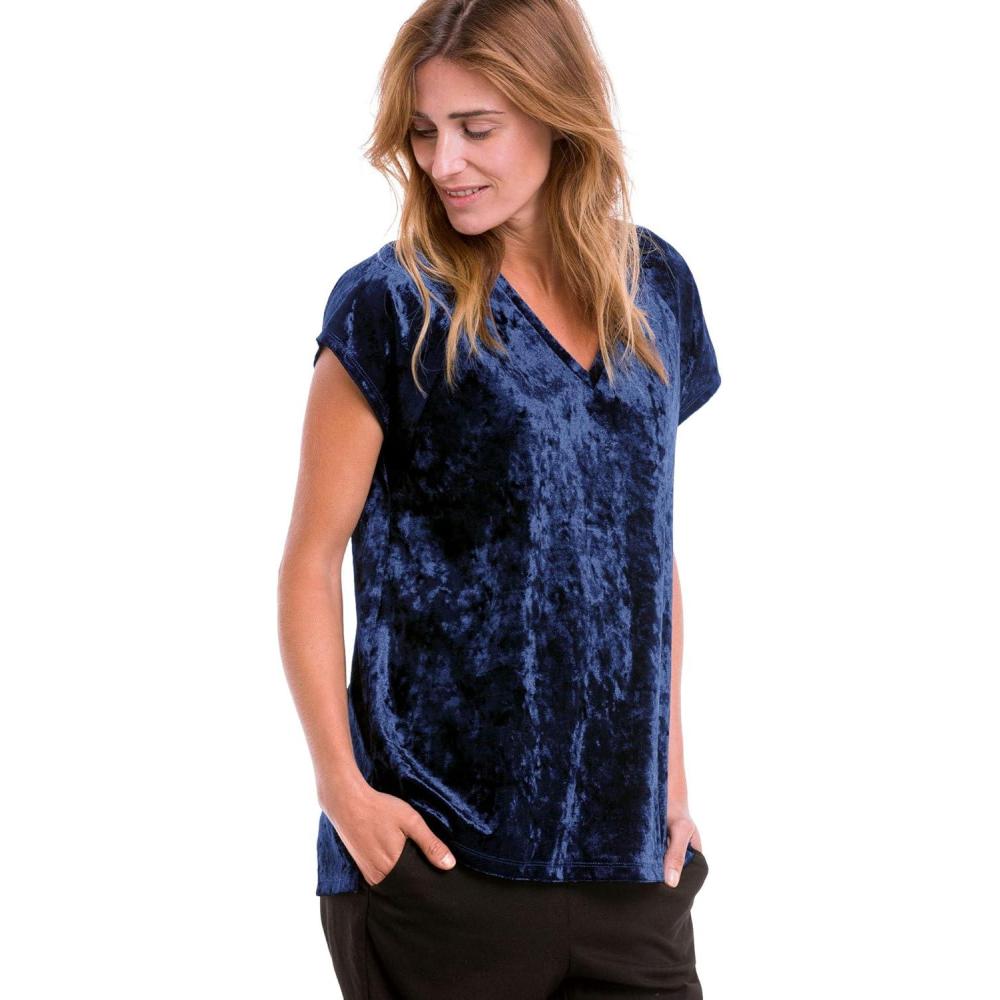 image:imageellos Plus Size Stretch Crushed Velour VNeck Short Sleeve TeeEvening Blue