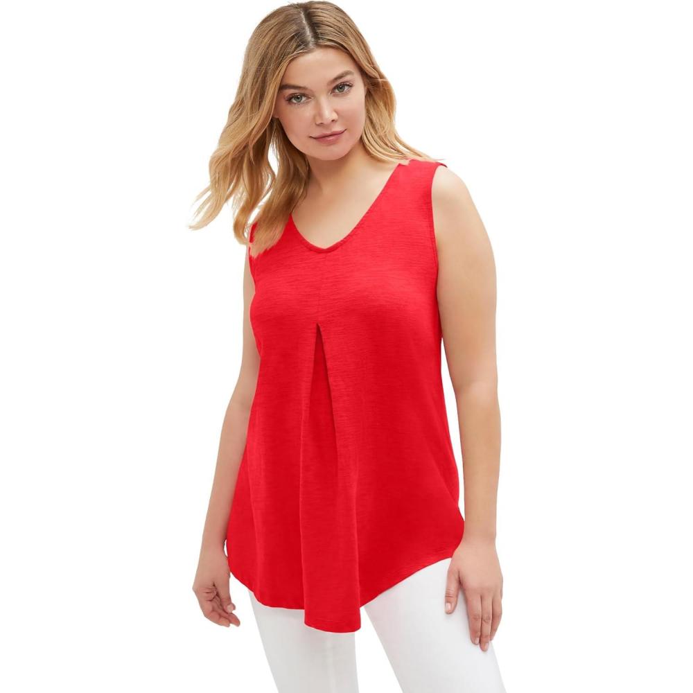 image:imageellos Plus Size Tank Tunic With Inverted PleatHot Red