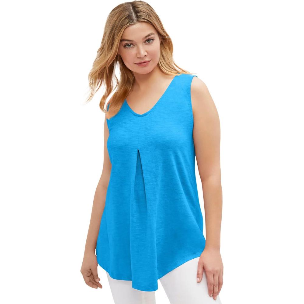 image:imageellos Plus Size Tank Tunic With Inverted PleatIris Blue