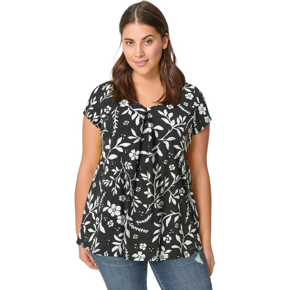 image:imageellos Plus Size Twisted VNeck TeeBlack Vine Floral