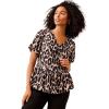 image:imageellos Plus Size VNeck Flounce Hem Blouson Sleeve BlouseBeige Black Leopard