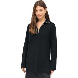 ellos Plus Size 1/4 Zip Sweater Tunic with Side Slits(Black)