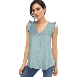 ellos Plus Size Button-Front Ruffle Sleeve Tank(Cool Grey)