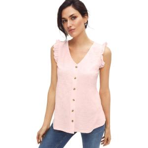 ellos Plus Size Button-Front Ruffle Sleeve Tank(Sandy Pink)