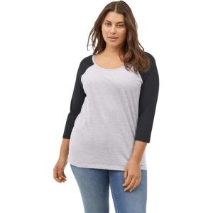 ellos Plus Size Colorblock 3/4 Sleeve Tee(Heather Grey Black)
