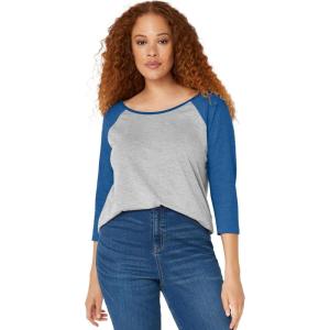 ellos Plus Size Colorblock 3/4 Sleeve Tee(Heather Grey Ocean Sapphire)