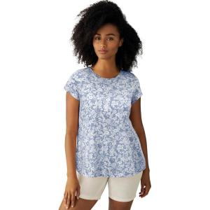ellos Plus Size Cotton Jersey Slub Cap Sleeve Trapeze Tee(Pale Indigo White Floral)