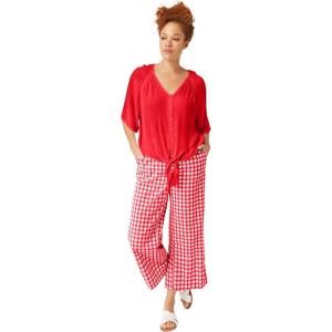 ellos Plus Size Crinkle Tie-Front Blouse(Hot Red)